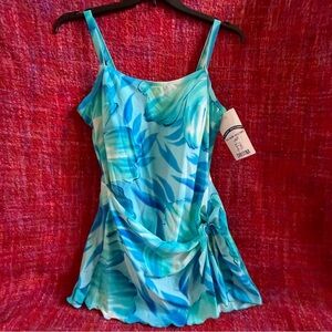 Christina One‎ Piece Bathing Suit with Attached Skirt Size 20/40 NWT Blues